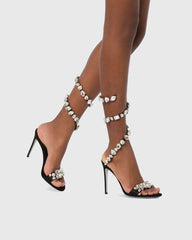 Filide Rhinestone Embellished Lace Up Sandals In Black