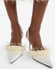 Finley Pearl Flower Slingback Pumps In White