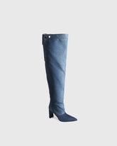 Floriana Ruched Cowboy Knee High Boots In Blue