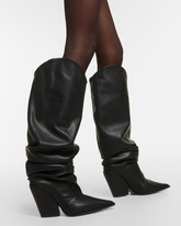 Gaia Ruched Leather Knee High Boots In Black