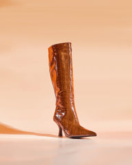 Grazia Croc Embossed Knee Hight Boots In Brown