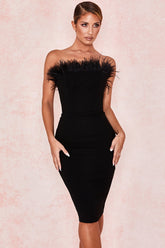 Chic Feather Midi Dress-Black