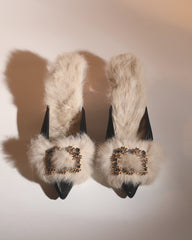 Helen Faux Fur Satin Mules In Black