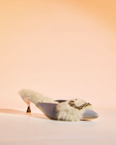 Helen Faux Fur Satin Mules In Blue