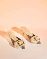 Helen Faux Fur Satin Mules In Blue