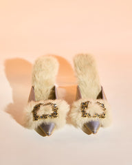 Helen Faux Fur Satin Mules In Blue