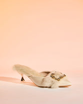 Helen Faux Fur Satin Mules In Natural