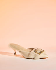 Helen Faux Fur Satin Mules In Natural