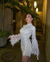 IRVA SEQUIN FUR BEADS MINI DRESS