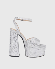 Ilenia Rhinestone Strap Platform Sandals In Sliver