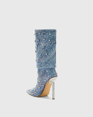 Imelda Rhinestone Ruched Cowboy Mid Calf Boots