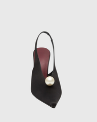 Isotta Pearl Satin Slingback Pumps In Black