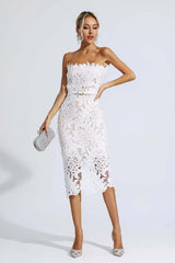 Elegant Strapless White Bandage Dress