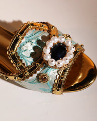 Jewel Vintage Embellished Slippers In Blue