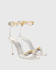 Kayla Metallic Tape Measure Strap Sandals