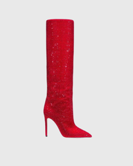 Laurenza Rhinestone Embellished Knee High Boots In Brown