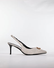 Leila Tweed Slingback Pumps In White