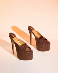 Leyla Diamente Sparkle Platform Mules In Brown