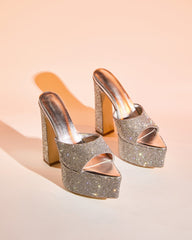 Leyla Diamente Sparkle Platform Mules In Silver