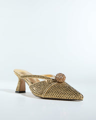 Liviana Bead Rhinestone Embellished Mules In Gold