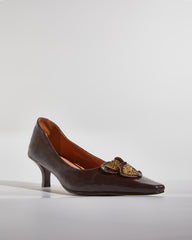Liz Vintage Flower Kitten Heels In Brown