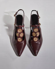 Liz Vintage Flower Slingback Pumps In Wine