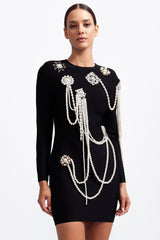 Long Sleeved Slim Golden Velvet Dress