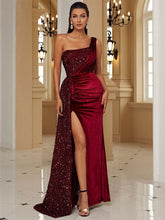 Formal One Shoulder Sequin Wine Dress