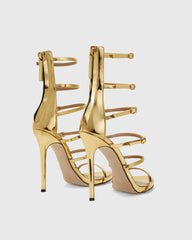 Maggia Cage Leather Strap Sandals In Gold