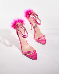 Malia Feather Strap Satin Sandals