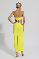Chic Hollow Rhinestone Yellow Maxi Dress