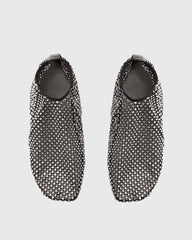 Mia Rhinestone Fishnet Flats In Black