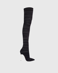 Miley Ribbed Velvet Over The Knee Boots In Black