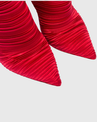 Miley Ribbed Velvet Over The Knee Boots In Red