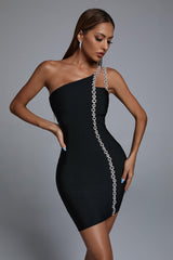 One-Shoulder Long Chain Mini Dress
