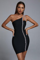 One-Shoulder Long Chain Mini Dress