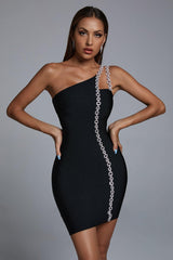 One-Shoulder Long Chain Mini Dress