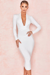 Full Sleeve Bandage party Dress-White