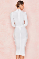 Full Sleeve Bandage party Dress-White