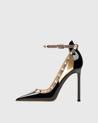 Nella Rivet Embellished Strap Cutout Pumps In Black