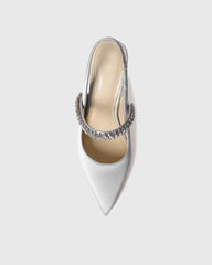 Nerina Rhinestone Satin Slingback Pumps In Silver