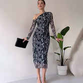 Snake Skin Long Sleeve Narrow Fit Dress