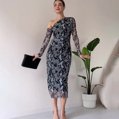 Snake Skin Long Sleeve Narrow Fit Dress