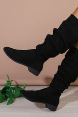 Women's Brown Mid-Calf Thick Heel Retro Style Wrinkled Slouch Boots