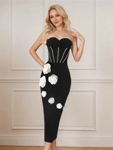 RALA WHITE FLOWER CORSET STYLE BANDAGE DRESS