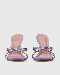 Ofelia Cross Rhinestone Flower Flared Heels In Lilac
