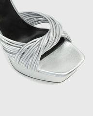 Olga Woven Leather Platform Sandals In Silver