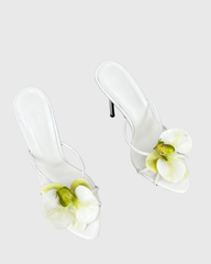Oria Flower Mules In White