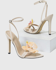 Oria Flower Strap Sandals In Natural
