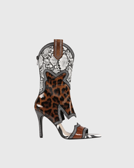 Ortensia Mid Calf Splicing Cowboy Sandals In Leopard & Snake